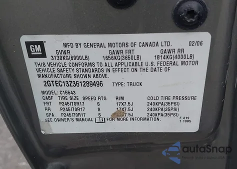 2006 GMC Sierra 1500 Sle2 from USA, damaged, VIN 2GTEC13Z361289496